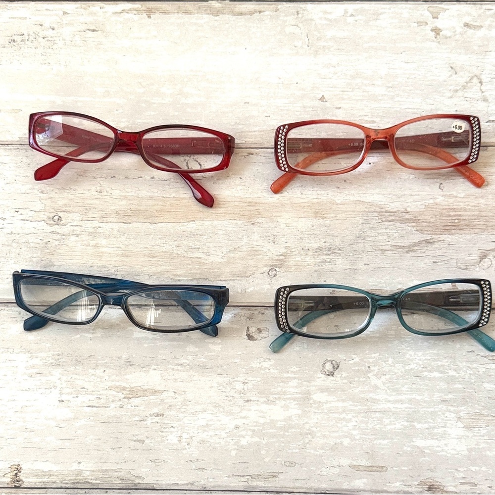 Reading Glasses Women’s Readers Blue Red Set of 4 +4.5 & +6.00 Magnifying